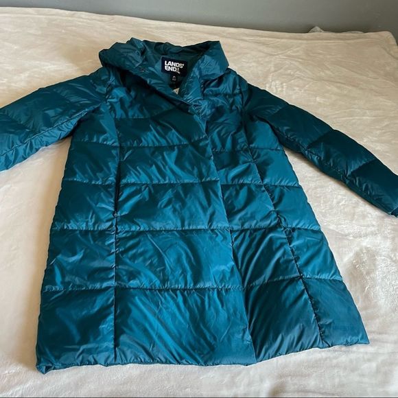 Lands end turquoise puffer midi jacket - Picture 7 of 12